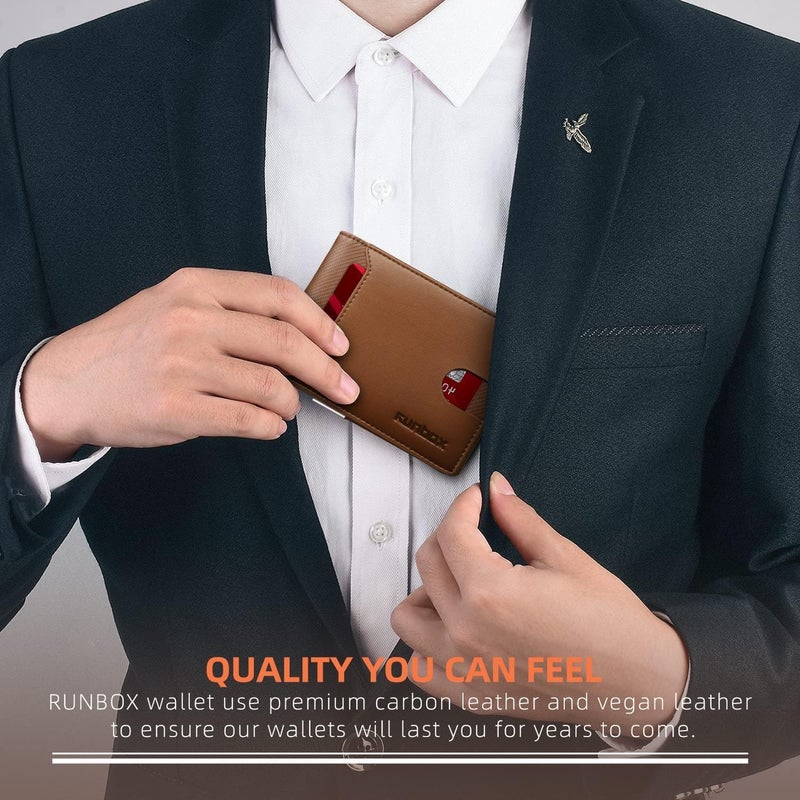 RUNBOX Money Clip Wallets for Men,Slim Leather Mens Bifold Wallet,RFID Blocking Front Pocket Wallet,Thin Credit Card Holder with Gift Box - Image 5